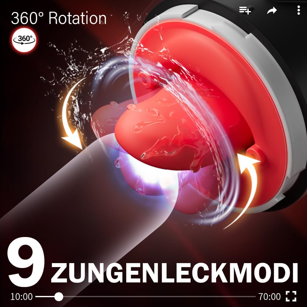 Elektromos szopó maszurbátor 9 nyelvnyalogató móddal, 9 szívó móddal és 9 vibrációs beállítással.