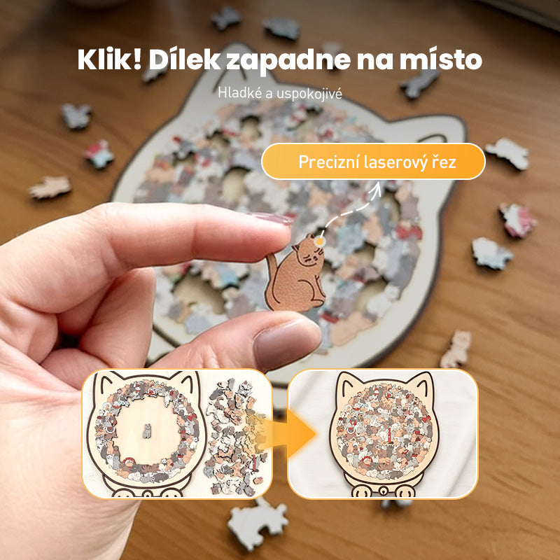 🐱135dielne drevené puzzle v tvare mačky vo farbách Morandiho🎁