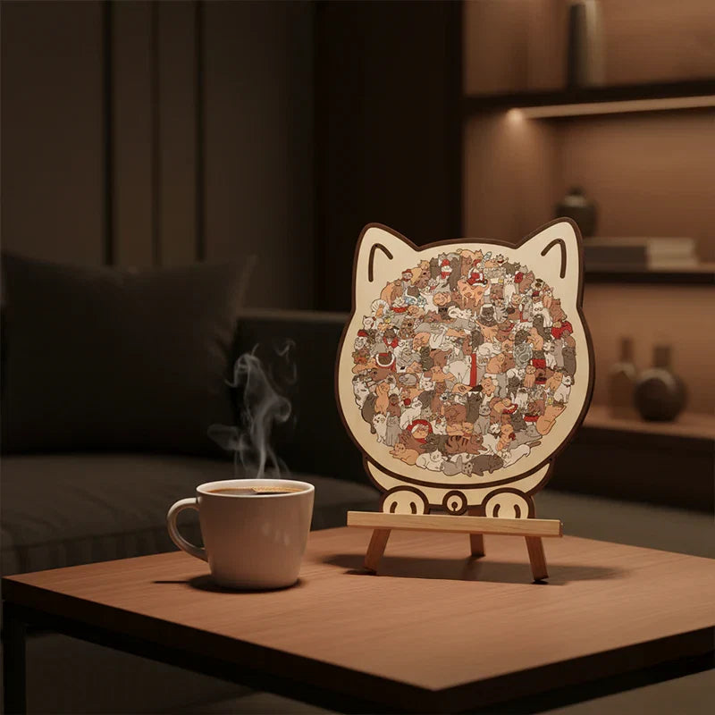 🐱135dielne drevené puzzle v tvare mačky vo farbách Morandiho🎁