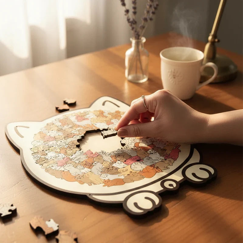 🐱135dielne drevené puzzle v tvare mačky vo farbách Morandiho🎁
