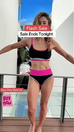 🌼 Trojdielne športové bikiny z nylonu s farebnými blokmi – vysoký pás so zoštíhľujúcim efektom na brucho 👙