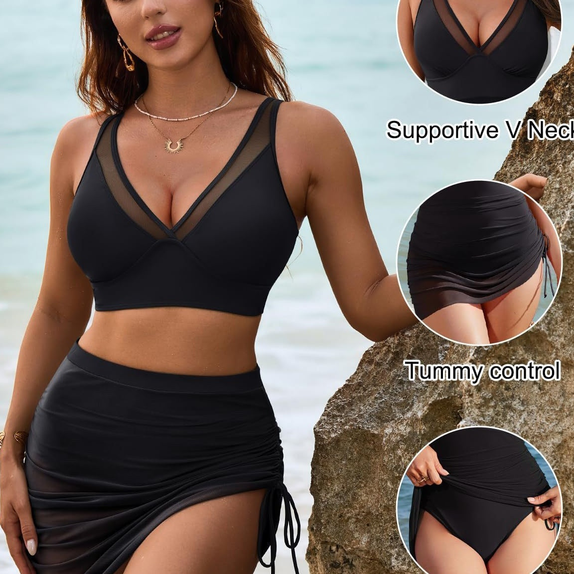 👙Sada bikín s vysokým pásom zo sieťoviny