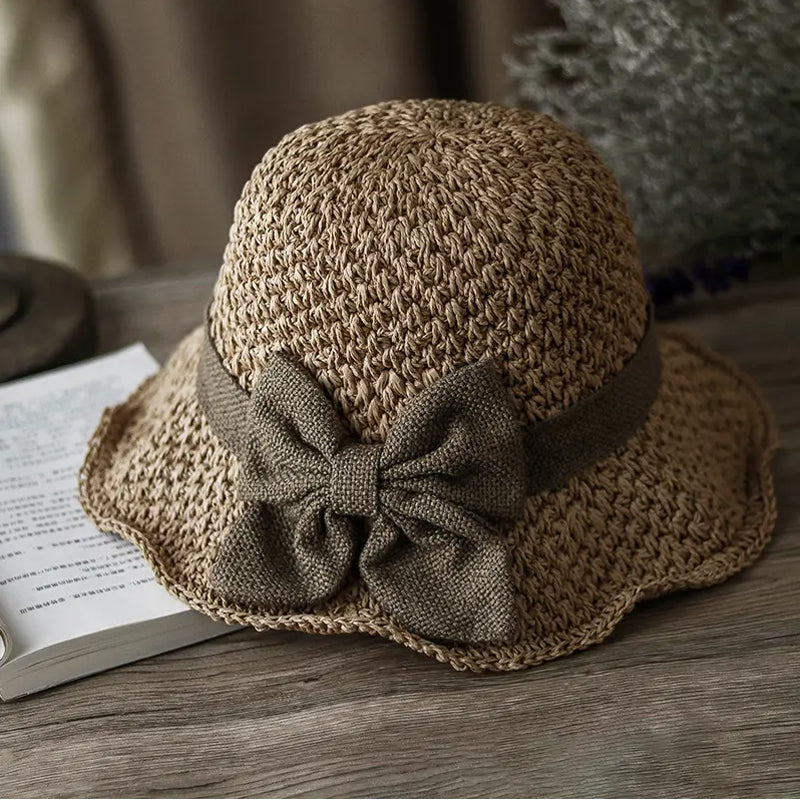 🏖️👒Elegantný tkaný slamený klobúk s mašľou
