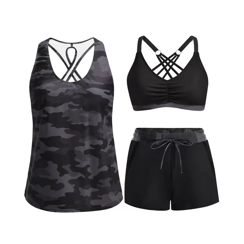 🔥✨ PRODANIH V NAD 50.000 IZVODIH! 🎁Ženski tridelni komplet kopalk tankini s kratkimi hlačami