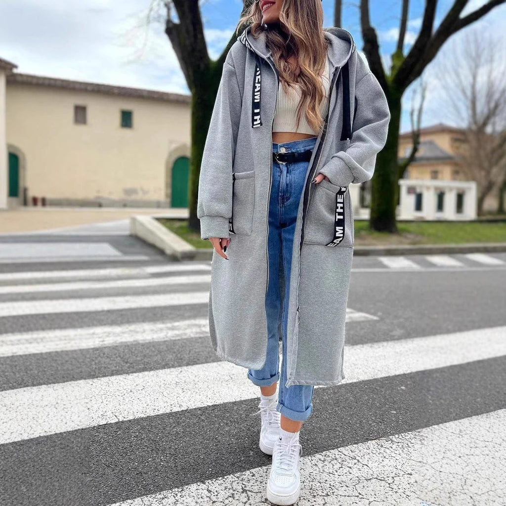 🍁Dlhá, jednofarebná dámska voľnočasová bunda s kapucňou